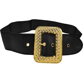 Nicky Bigs Novelties Adult Deluxe Christmas Santa Claus Belt Wide Black Suit Jacket Mens Womens Novelty Pirate Cosplay Belt with Large Gold Buckle