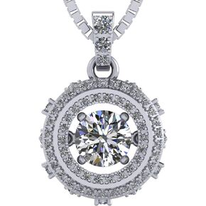 Central Diamond Center Drum Dancing Gemstone Necklace for Women in 925 Sterling Silver w/Pure Brilliance Zirconia