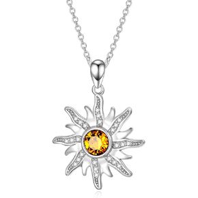 AOBOCO 925 Sterling Silver Sun and Moon Star Pendant Necklace with Simulated Birthstone, Birthday Christmas Jewelry Gift for Women Teen Girls