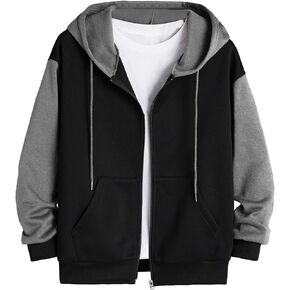 GORGLITTER Men's Color Block Drawstring Zip Up Hoodie Sweatshirt Jacket Long Sleeve with Pockets