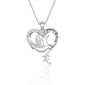 WSNANG White Dove Jewelry Peace And Love Necklace Dove In Heart Necklace Peace Statement Gift