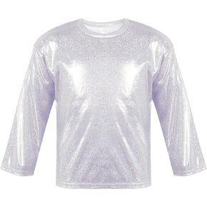Kids Boys Girls Shiny Metallic Loose T-Shirt Long Sleeve Tops for Stage Performance Party Costume Dancewear