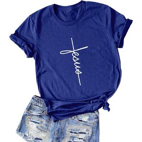 Nlife Women Causal Jesus Letter Printed T-Shirt Christian Graphic Short Sleeve T-Shirt