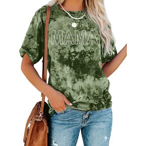 Mama Shirts for Women Tie-Dye Graphic Mama T-Shirt Mother's Day Shirt Letter Printed Short Sleeve Casual Tops in Kuwait