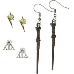 Harry Potter Earrings For Women 3 Pack Deathly Hallows, Lightning Scar, Harry Potter Wand