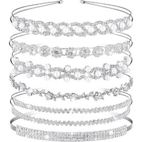 6 Pieces Rhinestones Wedding Headbands Crystal Flower Girl Leaves Crown Headband Tiara Women's Faux Pearl Rhinestones Princess Hairband Headdress for Bride Bridesmaids Wedding Party