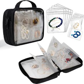 LingLingo Travel Jewelry Organizer Case Transparent Jewelry Storage Book Binder Bag for Earrings, Rings, Necklace, Bracelet,Black