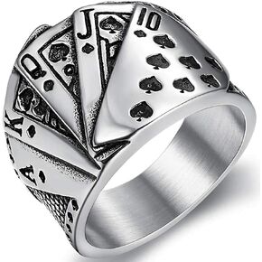 Jude Jewelers Retro Vintage Stainless Steel Poker Games Royal Sraight Flush Casino Cocktail Party Biker Ring