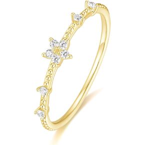 TIGRADE 1.2mm 14k Gold Plated Stacking Ring Girls Fashion CZ Star Ring Dainty Thin Ring Eternity Statement Ring for Women Size 4-11