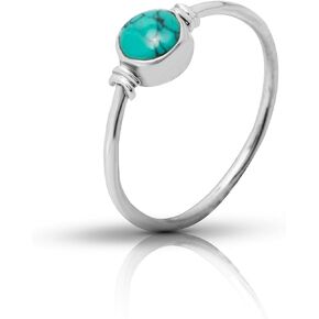 Round Synthetic Turquoise Delicate Ring- 925 Sterling Silver - Ethnic Boho Chic Hand Made Jewelry - Fashionable And Stylish For Girls And Women -Us Size 5-10