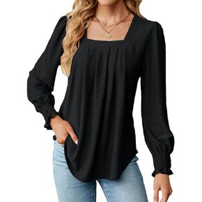 Womens Puff Long Sleeve Shirts Casual Square Neck Tops Dressy Tunics Blouses