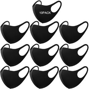 10 Pack Washable Fabric Face Mask,Black Face Mask Soft Fabric Elastic Ear Fashion Unisex Coverings Protective Outdoor Sport Adult Soft Masks for Home Office Work Outdoors