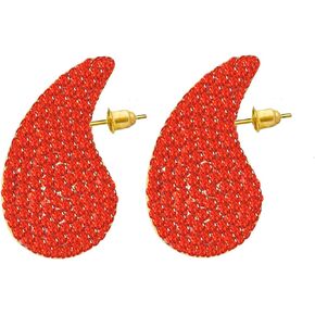 Crystal Gold Teardrop Earrings for Women Rhinestone Chunky Gold Hoop Earrings Fashion Jewelry Gift for Women Girls