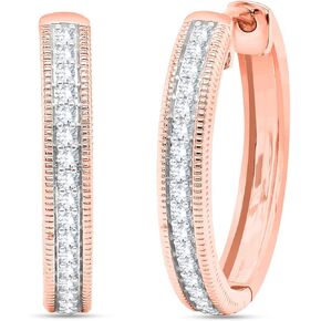 Milgrain Style Hoop Huggie Earrings for Women Girls - 18K Gold Over 925 Sterling Silver with 1/2 Cttw Natural Diamond Huggie Hoop Earring jewelry Gift for Her (0.51 Carat, I-J Color, I2 Clarity)