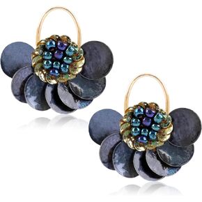 Colorful Red Flower Stud Earrings for Women Girls, Natural Shell Circles Floral Handcrafted Shell Disc Beads Earring Handmade Multi Earrings White Green