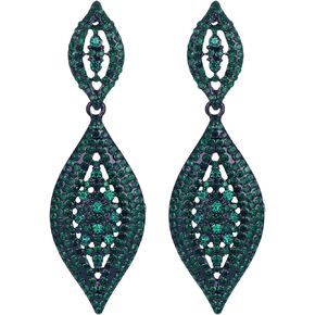 Mlouye Rhinestone Marquise Chandelier Pierced Earrings, Art Deco Crystals Dangle Drop Statement Earring for Prom Party