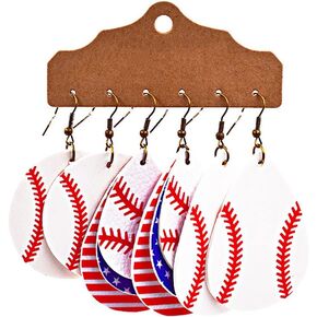 3Pairs Baseball Earrings Sporty Style Glittering Sequin Leather Earrings Rugby Baseball Cheerleaders Lightweight Multilayer Teardrop-Shaped Earrings for Women Girls Mom Gifts Accessories