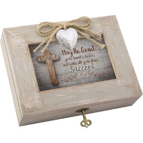 Cottage Garden Grant Your Plans Cross Distressed Wood Locket Jewelry Music Box Plays Tune We Have a Friend in Jesus