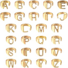 Ornaland 26 Pcs Gold Letter Ring Set A-Z Initial Open Bold Alphabet Ring Adjustable Letter Cuff Ring Personalised Accessories Jewelry Gifts for Women
