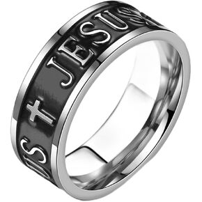 Jude Jewelers 8mm Stainless Steel Retro Vintage Christian Cross Jesus Word Filled Wedding Band Ring