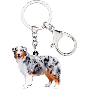 Acrylic Australian Shepherd Keychain for Women Purse Handbag Pet Dog Pendant Car Key Ring
