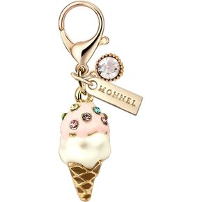 MC233 Little Crystal Ice-cream Lobster Clasp Charm Pendant with Velvet Bag (White, 1 Piece)