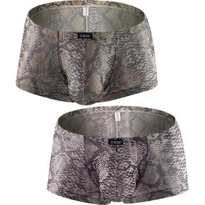 IKINGSKY Men's Snake Skin Pattern Boxer Briefs Breathable Bulge Shorts Underwear Sexy Low Rise Trunk Under Panties