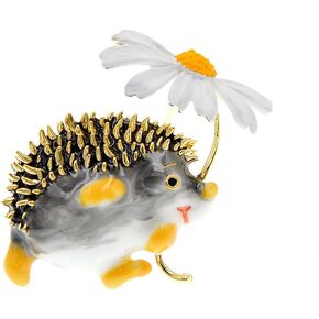 Cute Hedgehog Brooch Lovely Hedgehogs Holding Daisy Flower Brooches for Women Animal Jewelry Accessories Dress Clothing Decoration Lapel Pins Cartoon Gifts for Girls Birthday