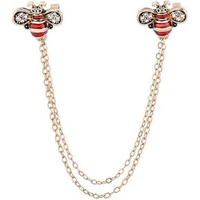 Rhinestone Bees Insect Brooch Pin with Chain Shirt Collar Pin Sweater Clip Collar Clip Lapel Pin Collar Tip