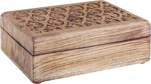 DEKORASI Decorative Wooden Treasure Box With Leaf Engraved Art, Trinket Box, Mini Storage Chest For Jewelry, Jewelry Box, Memento Case, Wood Holder For Miscellaneous Teabags Coins in Kuwait