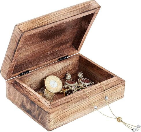 DEKORASI Decorative Wooden Treasure Box With Leaf Engraved Art, Trinket Box, Mini Storage Chest For Jewelry, Jewelry Box, Memento Case, Wood Holder For Miscellaneous Teabags Coins in Kuwait