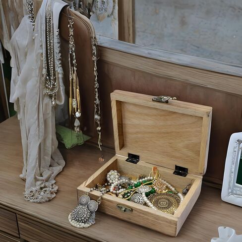 DEKORASI Decorative Wooden Treasure Box With Leaf Engraved Art, Trinket Box, Mini Storage Chest For Jewelry, Jewelry Box, Memento Case, Wood Holder For Miscellaneous Teabags Coins in Kuwait
