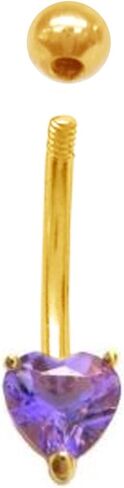 Ritastephens 14k Solid Gold Amethyst Heart Belly Button Navel Ring Body Art (Yellow or White) in Saudi Arabia