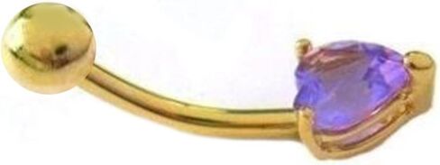Ritastephens 14k Solid Gold Amethyst Heart Belly Button Navel Ring Body Art (Yellow or White) in Saudi Arabia