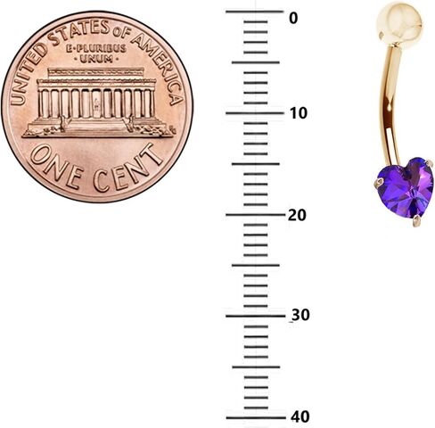 Ritastephens 14k Solid Gold Amethyst Heart Belly Button Navel Ring Body Art (Yellow or White) in Saudi Arabia