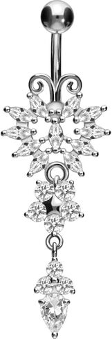 ثقب البطن من الفولاذ الجراحي 316L من PIERCINGLINE 316L متدلي بتصميم نحاسي فراشة كبيرة + خاتم على شكل زهرة السرة ثقب البطن in Kuwait