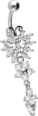 ثقب البطن من الفولاذ الجراحي 316L من PIERCINGLINE 316L متدلي بتصميم نحاسي فراشة كبيرة + خاتم على شكل زهرة السرة ثقب البطن in Kuwait