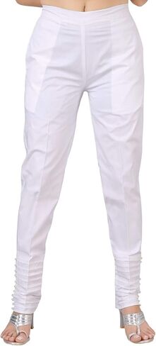 بنطال قطن 100% للنساء، ملابس كاجوال، مريح للمكتب، نحيف، بنطال ضيق وصلب | بنطال مخطط من Pintex & Pearls in Kuwait