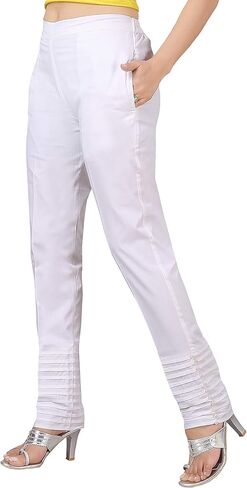 بنطال قطن 100% للنساء، ملابس كاجوال، مريح للمكتب، نحيف، بنطال ضيق وصلب | بنطال مخطط من Pintex & Pearls in Kuwait