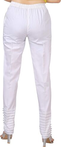 بنطال قطن 100% للنساء، ملابس كاجوال، مريح للمكتب، نحيف، بنطال ضيق وصلب | بنطال مخطط من Pintex & Pearls in Kuwait