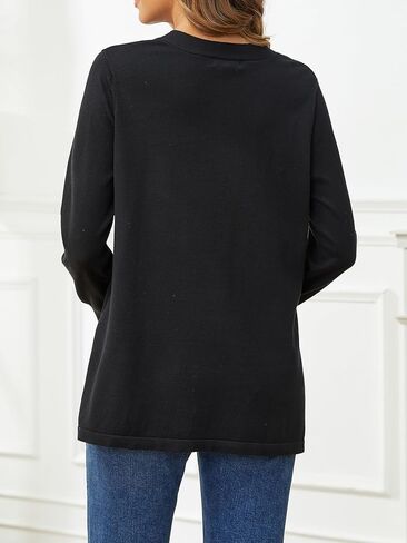 SPARKLE & SKY سترات نسائية برقبة على شكل حرف V بلوفر خفيف الوزن بفتحات جانبية وأكمام طويلة وسترات عالية ومنخفضة للنساء in Kuwait