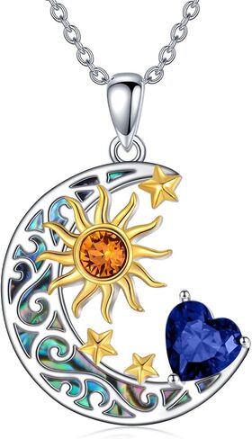 AOBOCO 925 Sterling Silver Sun and Moon Star Pendant Necklace with Simulated Birthstone, Birthday Christmas Jewelry Gift for Women Teen Girls in Saudi Arabia
