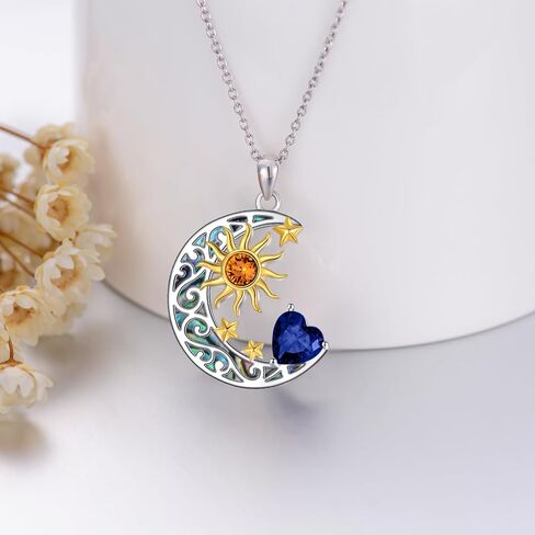 AOBOCO 925 Sterling Silver Sun and Moon Star Pendant Necklace with Simulated Birthstone, Birthday Christmas Jewelry Gift for Women Teen Girls in Saudi Arabia