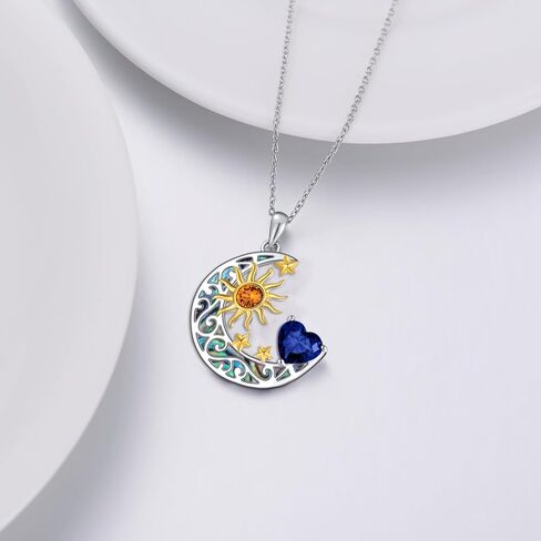 AOBOCO 925 Sterling Silver Sun and Moon Star Pendant Necklace with Simulated Birthstone, Birthday Christmas Jewelry Gift for Women Teen Girls in Saudi Arabia