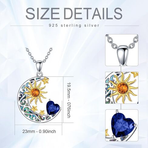 AOBOCO 925 Sterling Silver Sun and Moon Star Pendant Necklace with Simulated Birthstone, Birthday Christmas Jewelry Gift for Women Teen Girls in Saudi Arabia