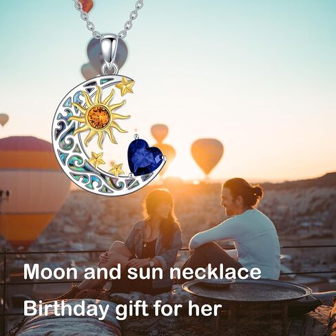 AOBOCO 925 Sterling Silver Sun and Moon Star Pendant Necklace with Simulated Birthstone, Birthday Christmas Jewelry Gift for Women Teen Girls in Saudi Arabia