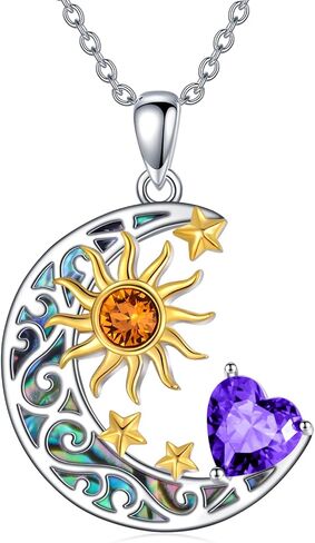 AOBOCO 925 Sterling Silver Sun and Moon Star Pendant Necklace with Simulated Birthstone, Birthday Christmas Jewelry Gift for Women Teen Girls in Saudi Arabia