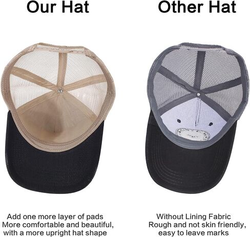 قبعة سائق الشاحنة للرجال من بيورندمي، قبعة بيسبول مطرزة قابلة للتعديل، قبعة بيسبول شبكية جيدة التهوية مع رقعة مربعة للنساء، قبعات طويلة - اسود، 7 3/8 in Kuwait