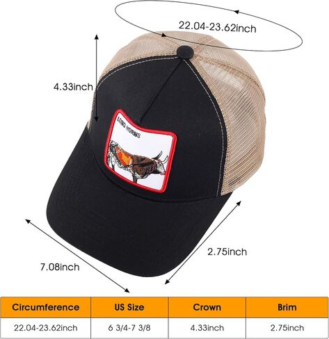 قبعة سائق الشاحنة للرجال من بيورندمي، قبعة بيسبول مطرزة قابلة للتعديل، قبعة بيسبول شبكية جيدة التهوية مع رقعة مربعة للنساء، قبعات طويلة - اسود، 7 3/8 in Kuwait