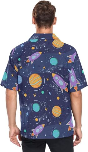 visesunny Hawaiian Shirt for Men Space Planet Rocket Short Sleeve Beach Summer Casual Button Down Aloha Shirt Quick Dry in Saudi Arabia
